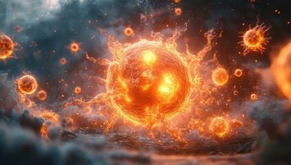 Obraz premium Fiery Virus Outbreak with Dark Clouds.