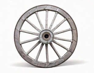  Wooden white wagon wheel isolated on white background.