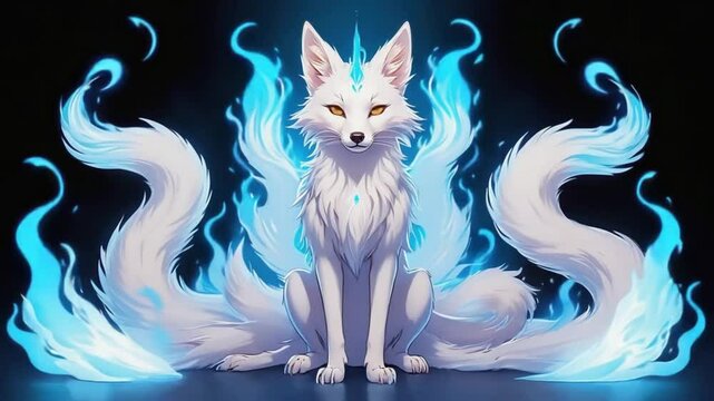 Majestic nine-tailed fox spirit with glowing energy. Perfect for mythology, fantasy, mystical themes. Powerful & legendary.