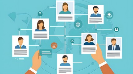 Clean vector showing flow of employee data from form to HR health database