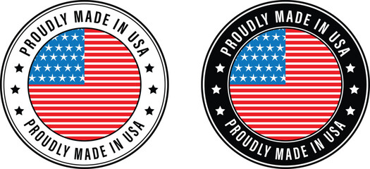 proudly made in usa labels with american flag in circular design showing product manufacturing origin and national pride	