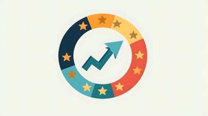 Flat onboarding chart showing progress with stars and checkmarks in circular infographic
