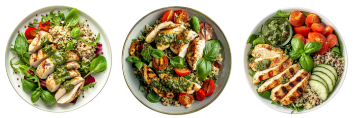 Set of a Grilled Chicken and Quinoa Salad with Pesto on a transparent background 
