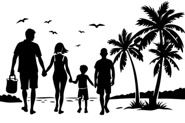 Family silhouette on beach at sunset vacation lifestyle transparent design, family, silhouette, beach, sunset, vacation, lifestyle, travel, vector, illustration, design, adults, children, together