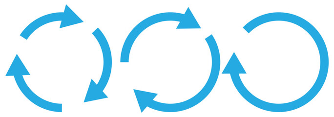 circle arrow icon set. Blue circular arrow icon, refresh, reload arrow icon symbol sign. Blue Reload vector icon set. repeat vector. restart or reset sign. Repeat cycle symbol. Blue rotation arrow.