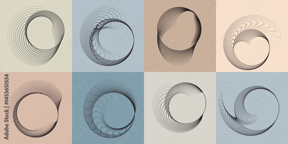 Fototapete lines in circle form . rotate rounded shape vector illustration .rotating circles form a ring.rotati