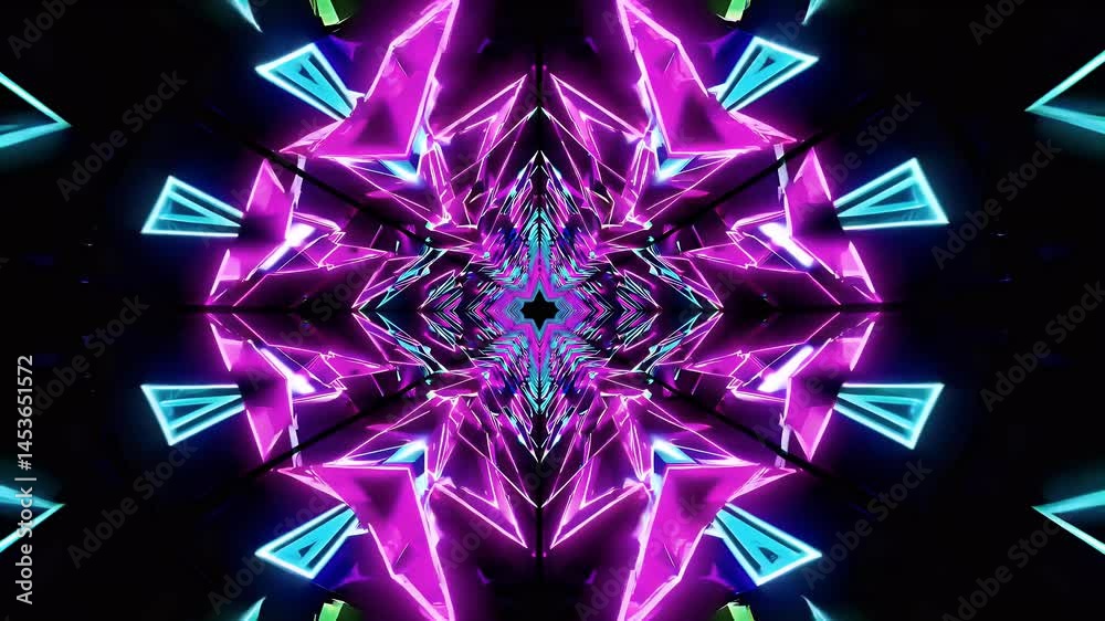 Wall mural video of futuristic 80s inspired sci fi tunnel animation neon triangle shapes creating hypnotic vj l