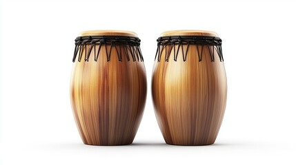 Two wooden drums with black rope bands