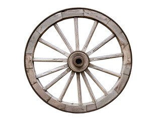 Wooden white wagon wheel isolated on white background