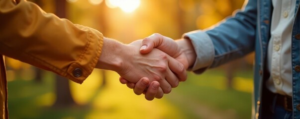 A father's hand meets his son's in a cheerful handshake , kinship, emotion, stock