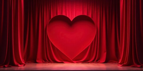 Crimson velvet stage drapes, cut-out heart shape , background, show, curtain