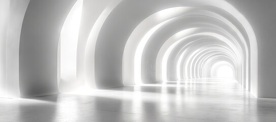 Obraz premium Empty, arched tunnel of bright white light.