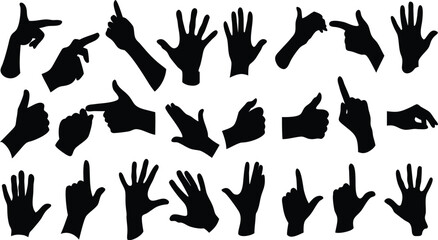 collection of hand gestures. human body movement illustrations set in black flat collection
