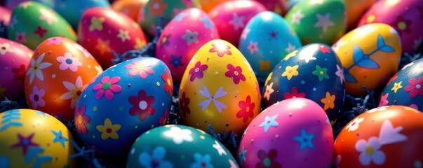 Vibrant mosaic of Easter eggs, kaleidoscope design Rainbow colors, geometric shapes , illustration, tessellation, geometry