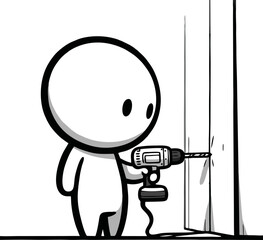 Minimalist Illustration of a Figure Using a Cordless Drill