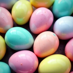 Vibrant pastel eggs, intricate details, speckled surfaces, art, holiday, photography