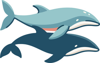 Two whale dolphins swimming side by side, minimalist style with smooth curved lines.