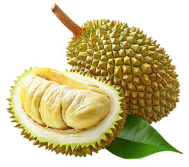 Obraz premium Ripe Durian Fruit, Whole and Cut Open