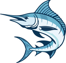 Simple line art illustration of a blue marlin with extended bill and fin