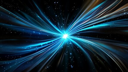 Fototapeta premium Dynamic radiant cyan laser burst over fluid mesh in cosmic space abstract visuals