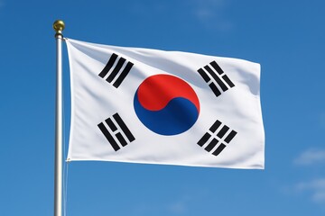 South Korea national flag waving in blue sky