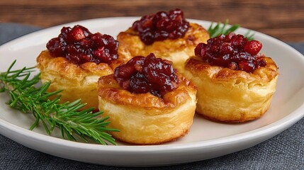 These golden puff pastry bites blend creamy cheese and fruity cranberry for perfect holiday appetizers.
