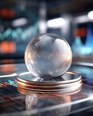 Exploring Global Economic Trends with a Futuristic Glass Globe on a Laptop for Market Analysis Insights