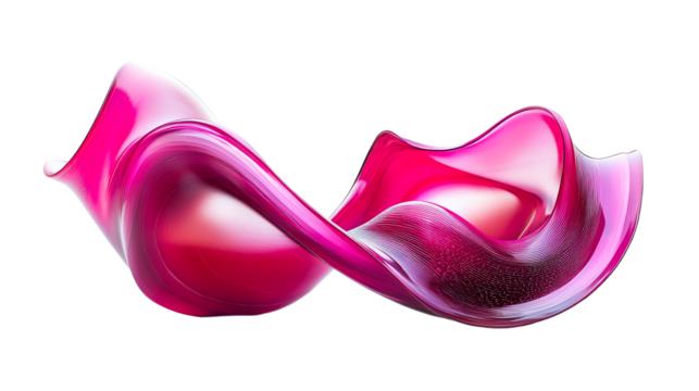 Magenta translucent swirling shape object, cut out transparent
