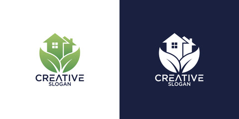 abstract house and leaves logo design vector	
