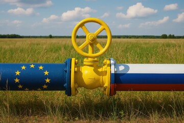 Gas Pipeline with Russia and EU Colors Symbolism