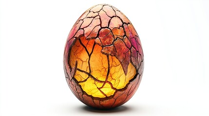 Cracked egg, vibrant colors, intricate design,  with a fiery interior