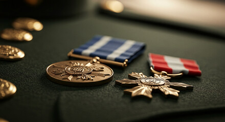 Military Medal Uniform Honor Service Recognition Award Photography Close Up Detail Copy Space
