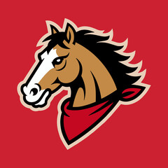 Horse Head Mascot with Red Bandana for Western or Sports Brand