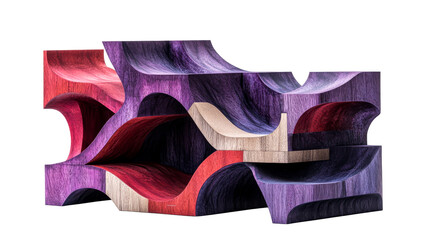 Abstract wood block structure with curves, cut out transparent