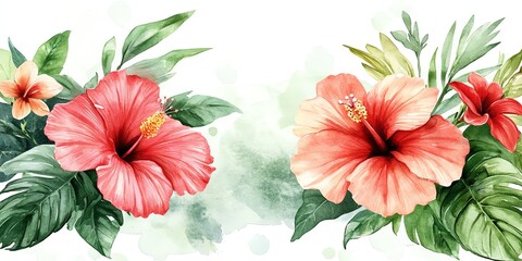 Fototapeta premium Hibiscus flowers watercolor painting