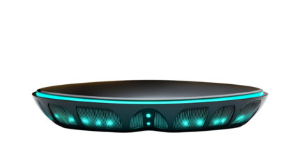 Modern black platform with turquoise glow, cut out transparent