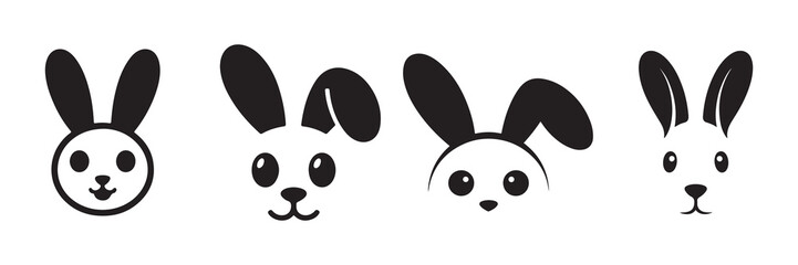 Set of black bunny head vector collection. Rabbit silhouette face. Vector illustration eps 10