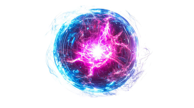 Sphere displaying bright energy core with light burst, cut out transparent