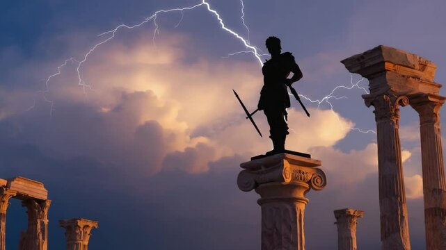 Powerful animation of Thor, the god of thunder, striking down lightning with his hammer. Ideal for mythology and fantasy visuals.