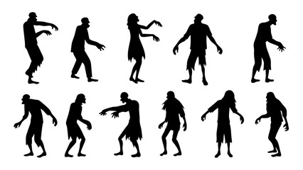 set of zombie silhouette vector on white background