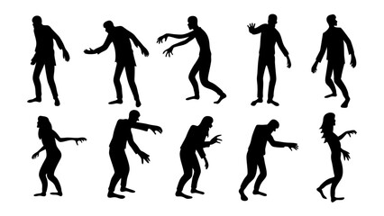 set of zombie silhouette vector on white background