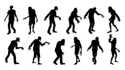 set of zombie silhouette vector on white background