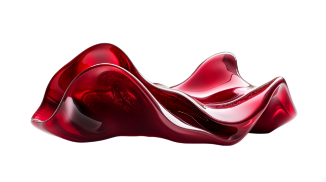Curved ruby glass, wavy elegant flowing form, cut out transparent