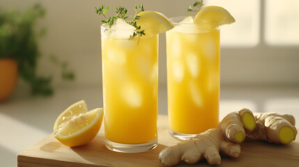 glasses of lemonade with a garnish of lemon slices and rosemary