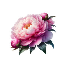 Beautiful peony flowers isolated on a transparent background. 