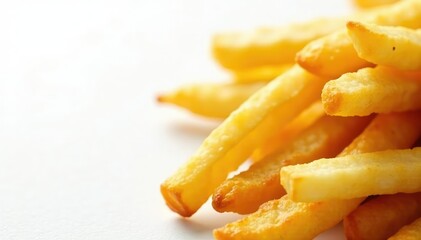 Close-up shot of crispy french fries on white , junk food, appetizing, background
