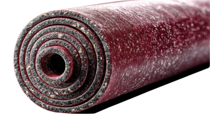 Rolled Material: A close-up shot showcases a neatly rolled, dark red material. The circular layers and textures of this material create an interesting visual texture