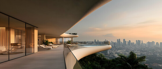 Luxury High-Rise Balcony With City View Sunset