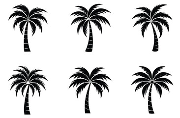 Silhouette of palm tree set vector illustration isolated on white background.