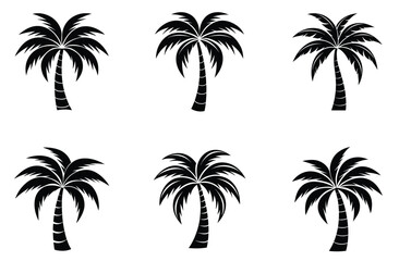 Silhouette of palm tree set vector illustration isolated on white background.